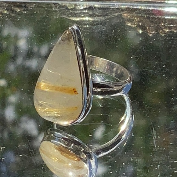 GOLDEN RUTILE 925 STERLING SILVER RING, SIZE 8 - Picture 2 of 10